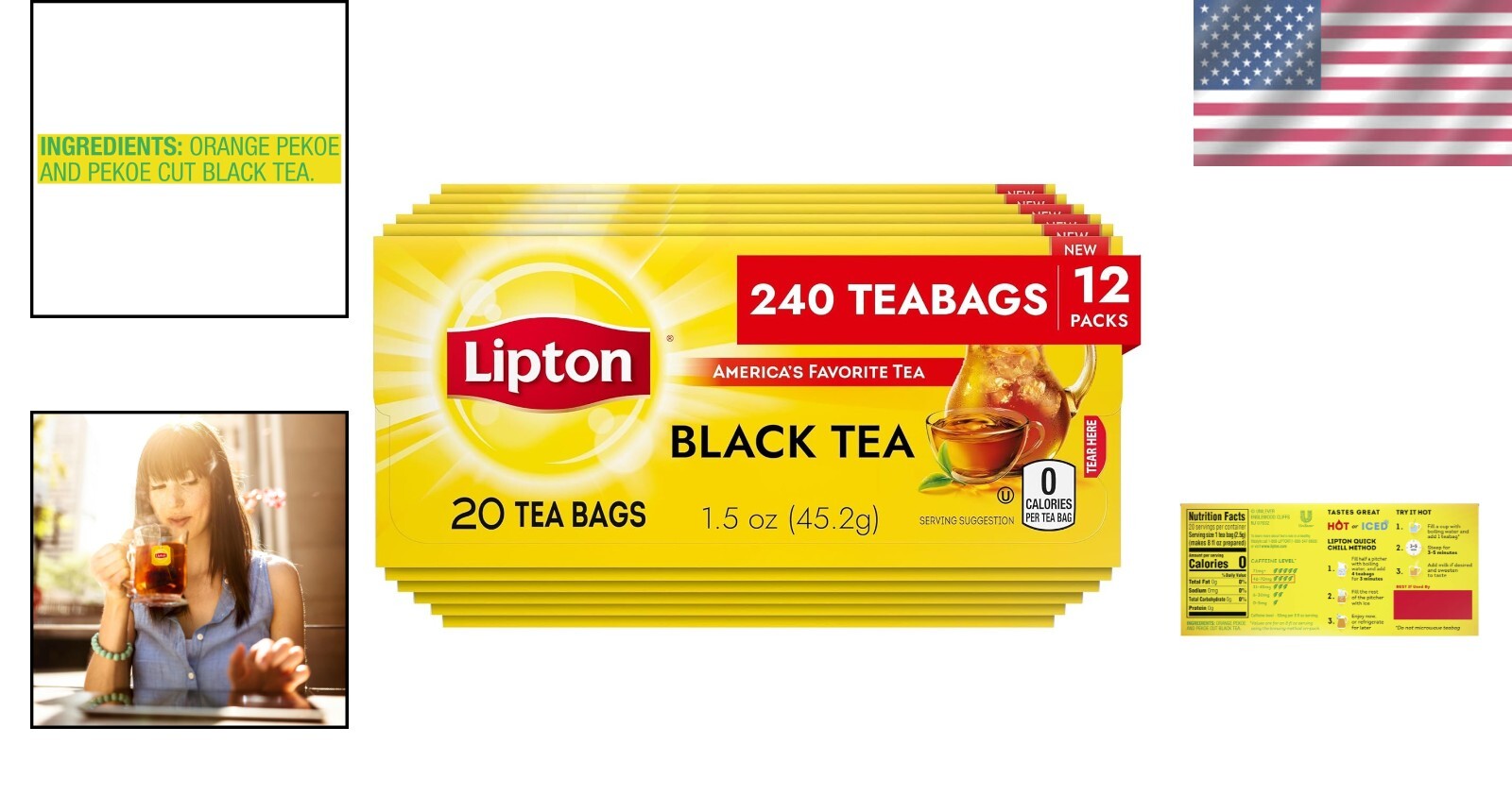 Indulge in 240 Black Tea Bags – Unsweetened, Caffeinated Mix, Perfect Anytime