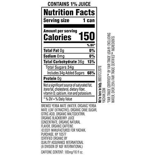 YACHAK Organic Yerba Mate Blackberry Flavor 16 Fl Oz Pack of 12 Cans