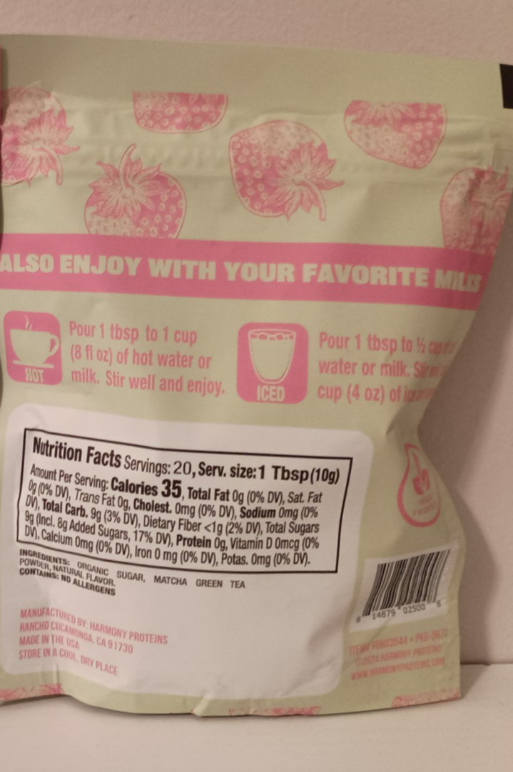 Harmony Proteins™ Strawberry Matcha Tea w/ Antioxidants & L-Theanine