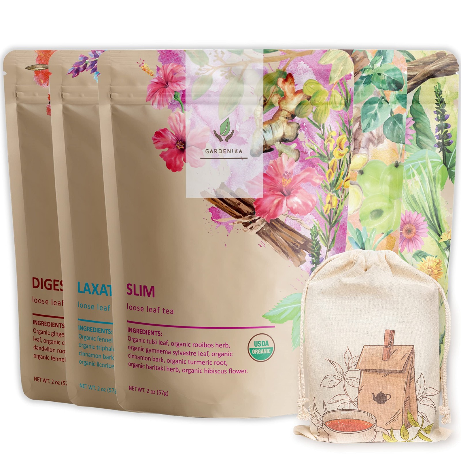 Gardenika Organic Loose Leaf Tea Set – Herbal and Caffeine-Free Variety – Kos…