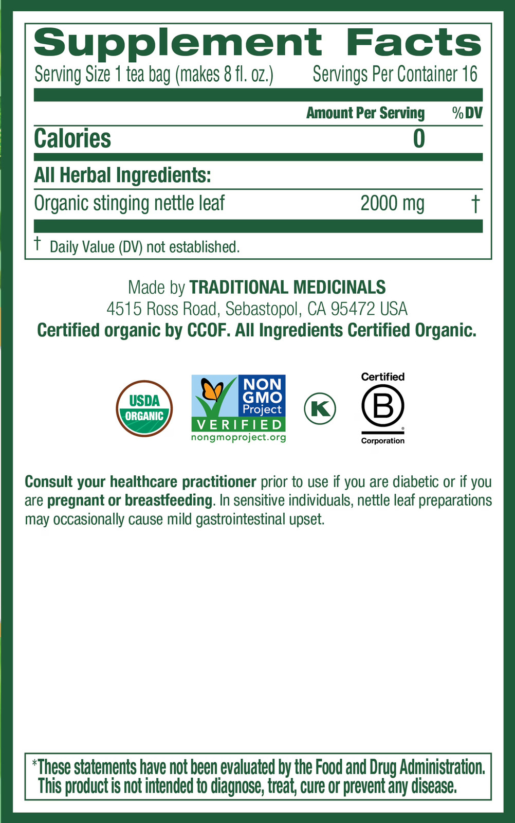 Organic Nettle Leaf Herbal Tea Bags