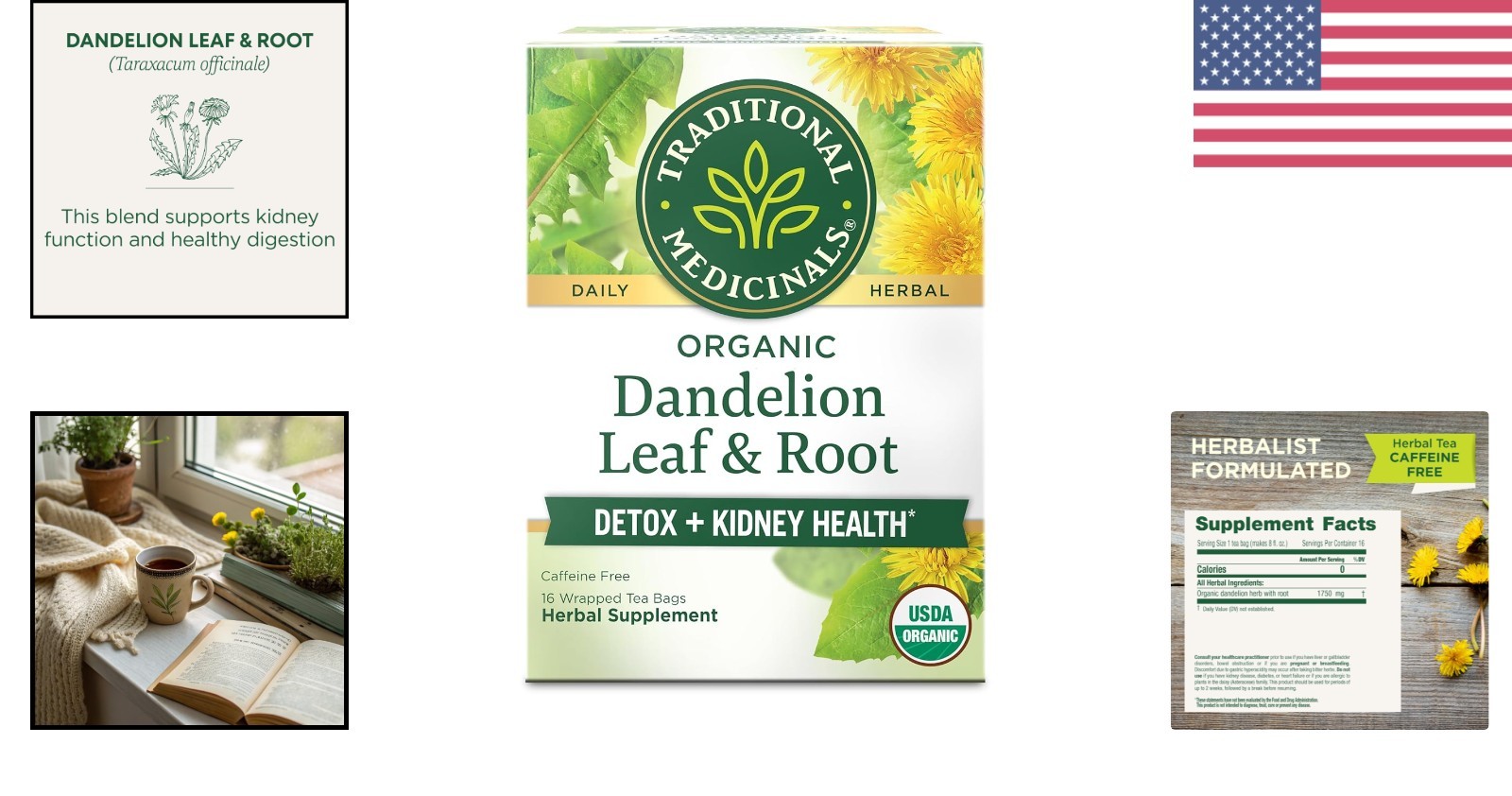 Organic Dandelion Root Tea Bags 16 Count Kosher Detox Digestion Support