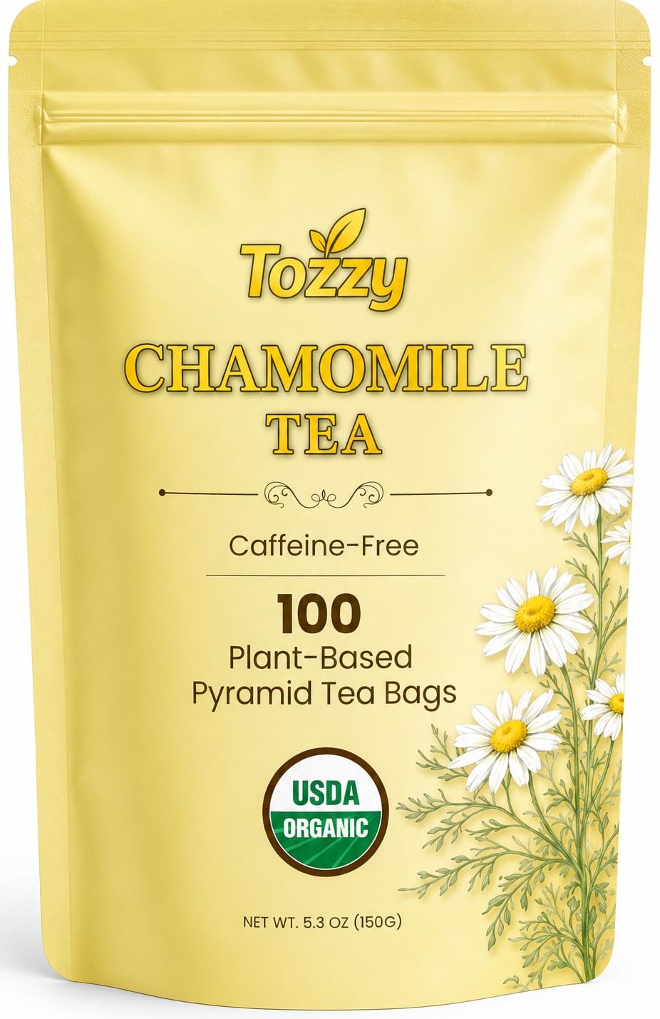 Tozzy Organic Chamomile Tea – 100 Count, PlantBased Pyramid Tea Bags – Packag…
