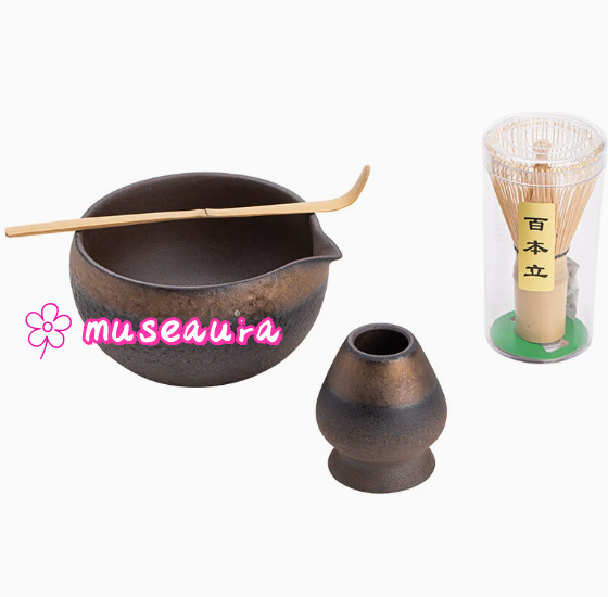 Neo-Chinese Style Gilded Iron Glaze Matcha 4-Piece Set