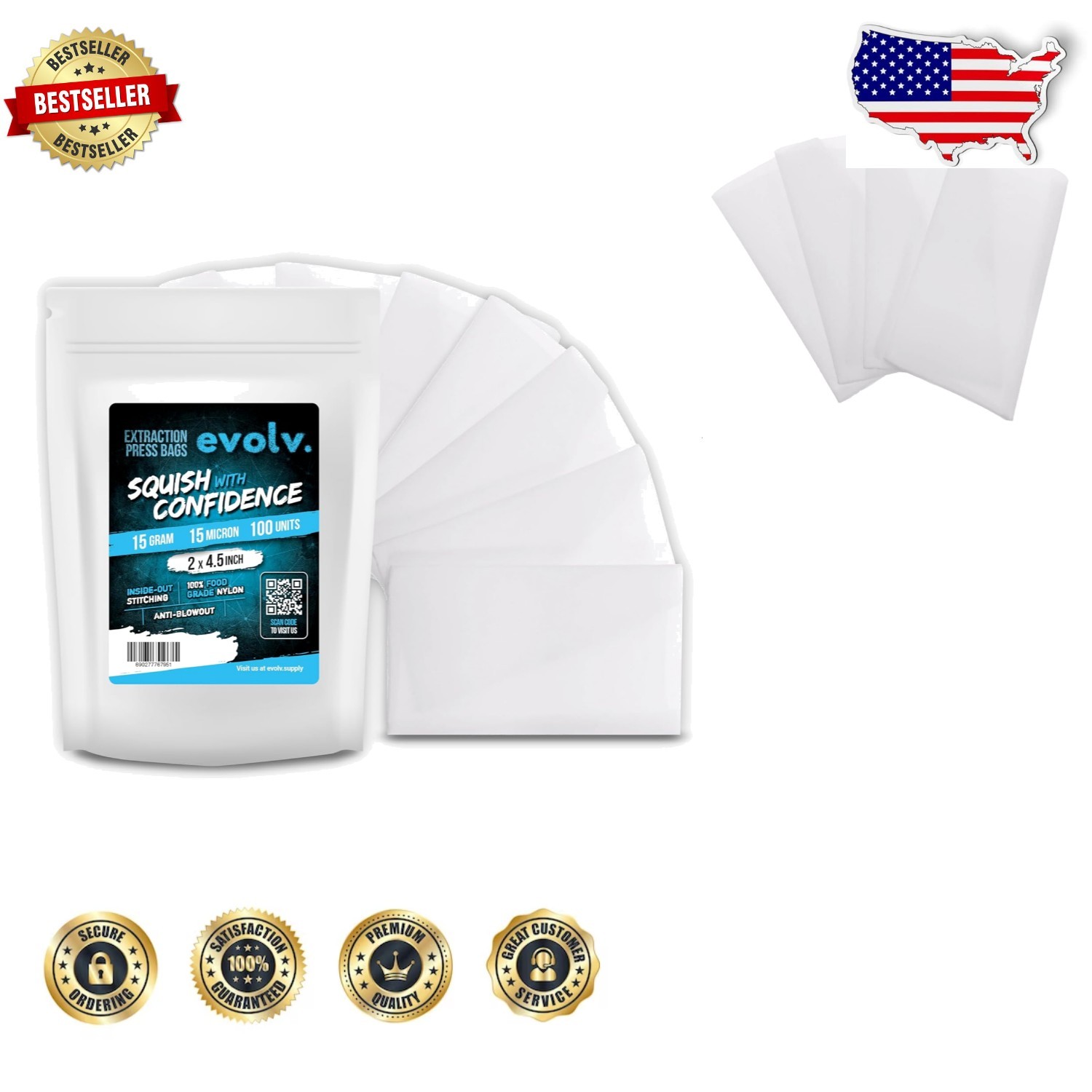 100pk 2×4.5″ Nylon Extraction Press Bags 15u Anti-Blowout Dye-Free