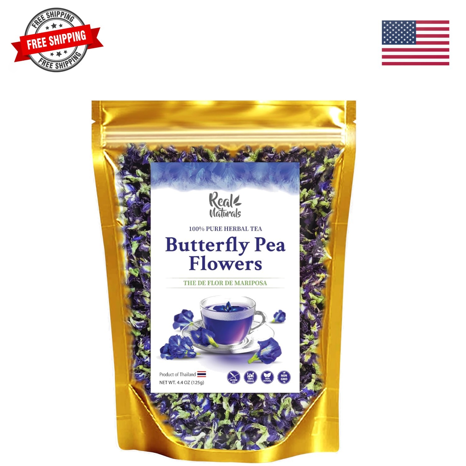 Butterfly pea flower tea loose leaf 375+ Cups [ 4.4 Ounces Oz] Dried butterfl…