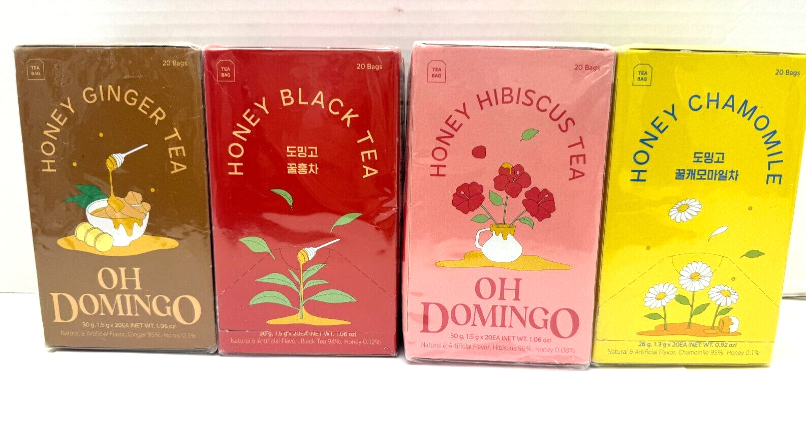 x4 OH Domingo Variety Tea Bags Hibiscus Honey Chamomile Ginger Black 20ct. ea.