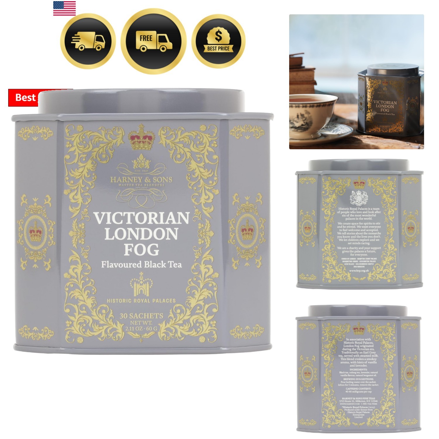 Victorian London Fog Tea, Black & Oolong Tea with Vanilla, Citrus & Lavender,…