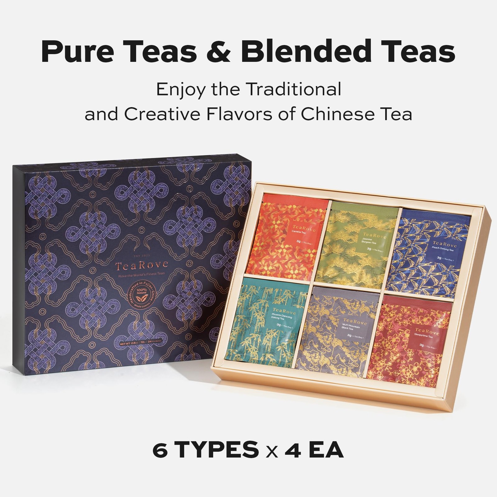 24 PCS Fancy Tea Gift Set Box Assorted Variety Pyramid Infuser Bags 6 Flavors