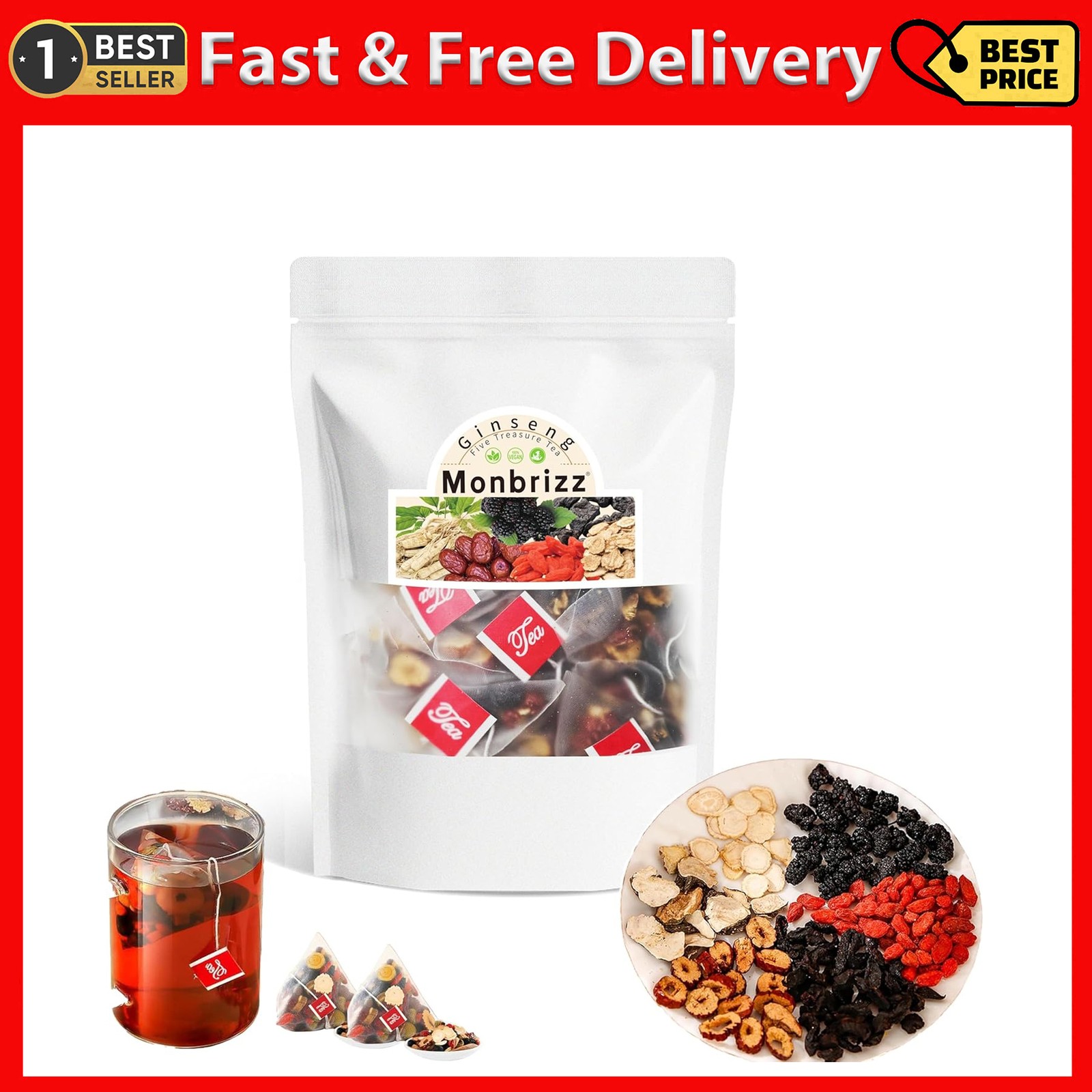 Monbrizz kidney tea formula Ginseng Six treasure tea te divina maca root Goji…