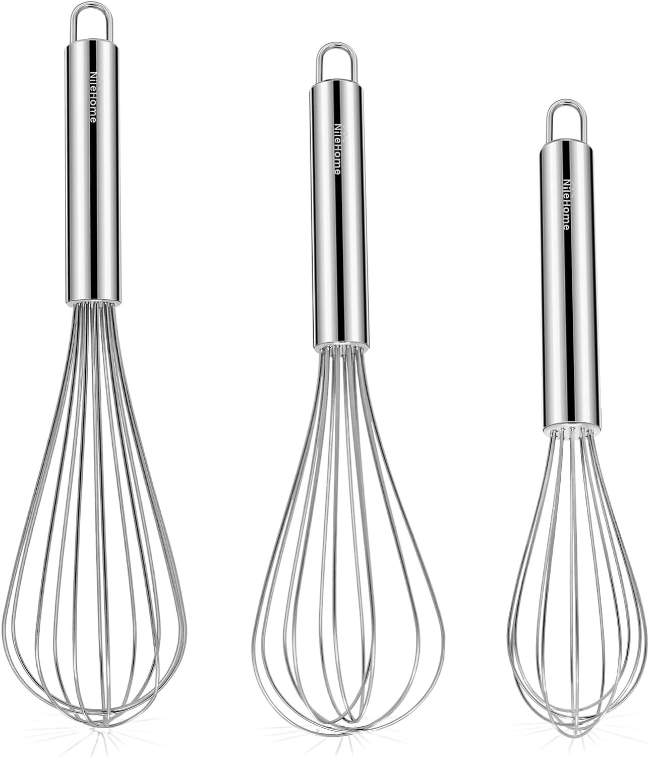 NileHome Stainless Steel Whisk Set 8″ 10″ 12″ Kitchen