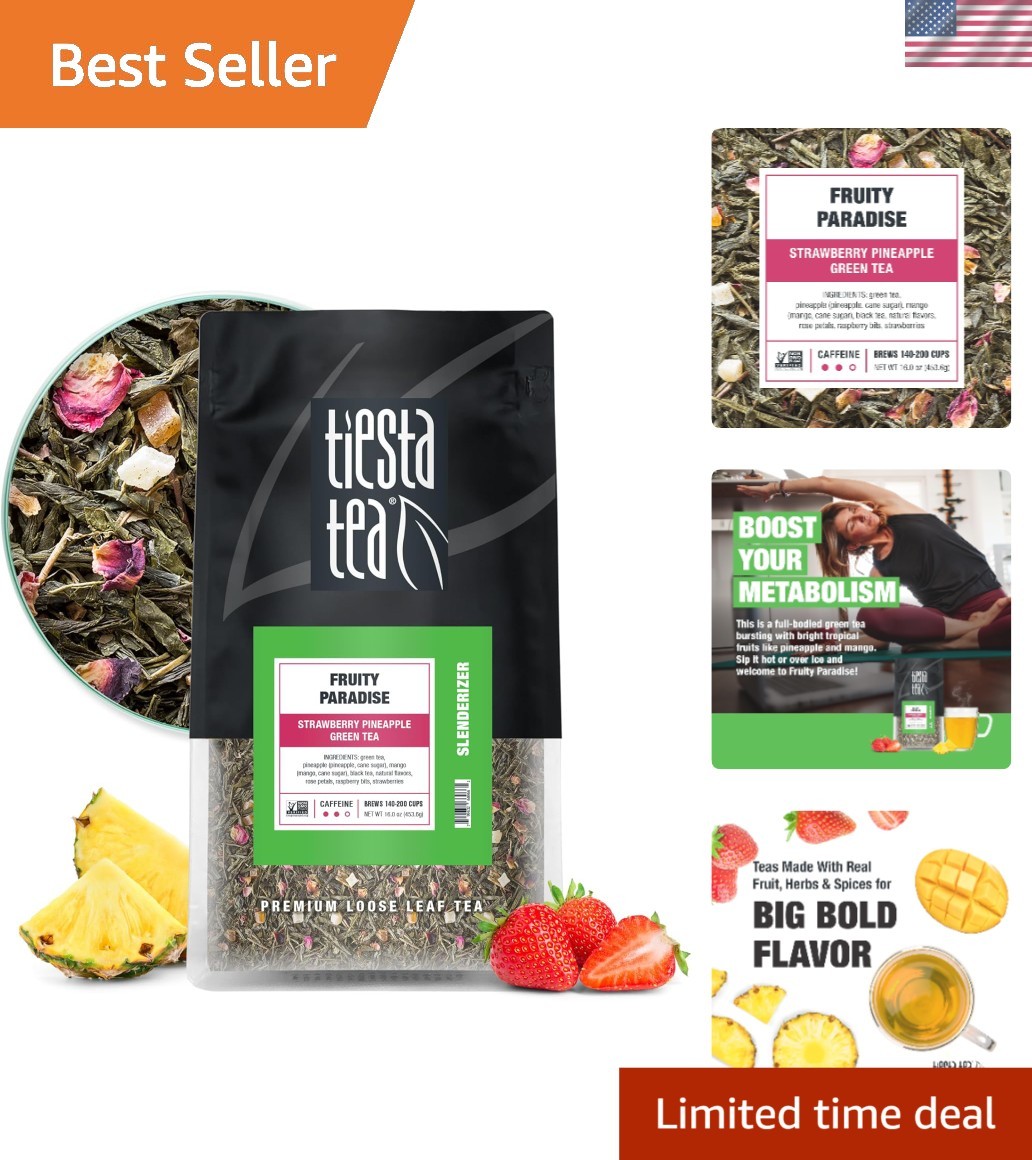 Fruity Paradise Strawberry Pineapple Green Tea – 16oz | Loose Leaf Tea Bliss