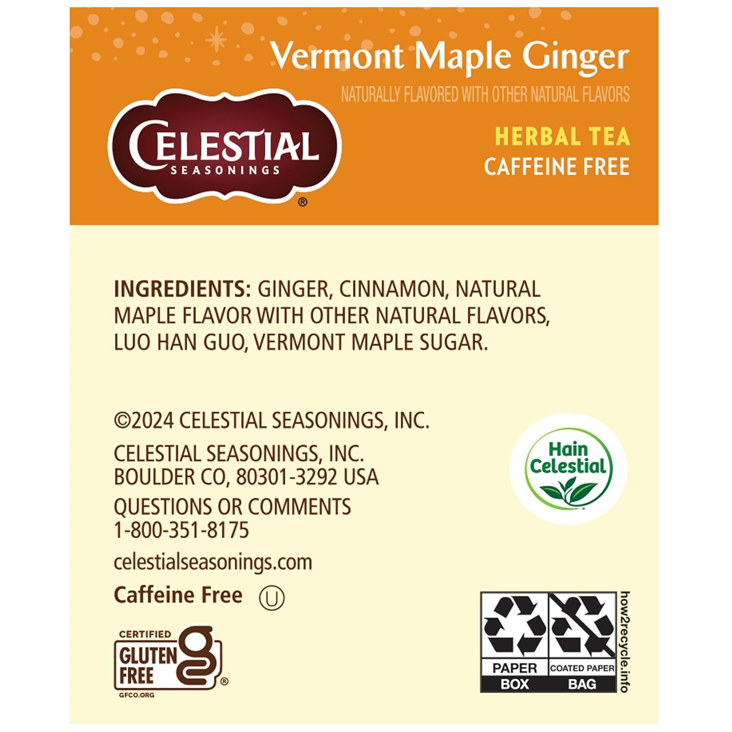 Celestial Seasonings Vermont Maple Ginger Herbal Tea – Caffeine Free – 120 Bags