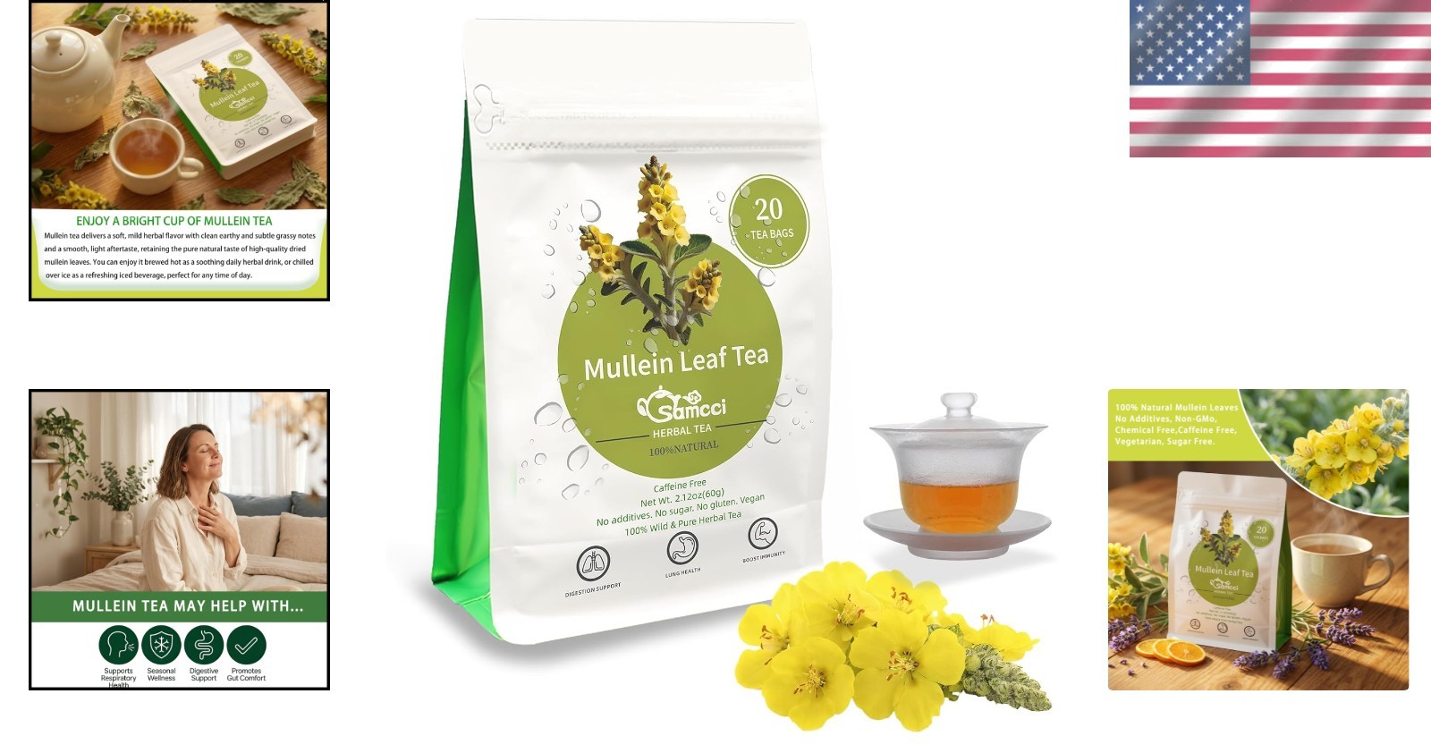 Caffeine-Free Mullein Leaf Tea Bags – 20 Teabags for Detox & Respiratory Health