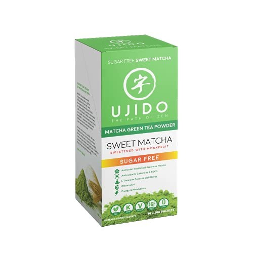 Ujido Matcha Green Tea Powder Monk Fruit Sweetened 10 Packets Sugar Free