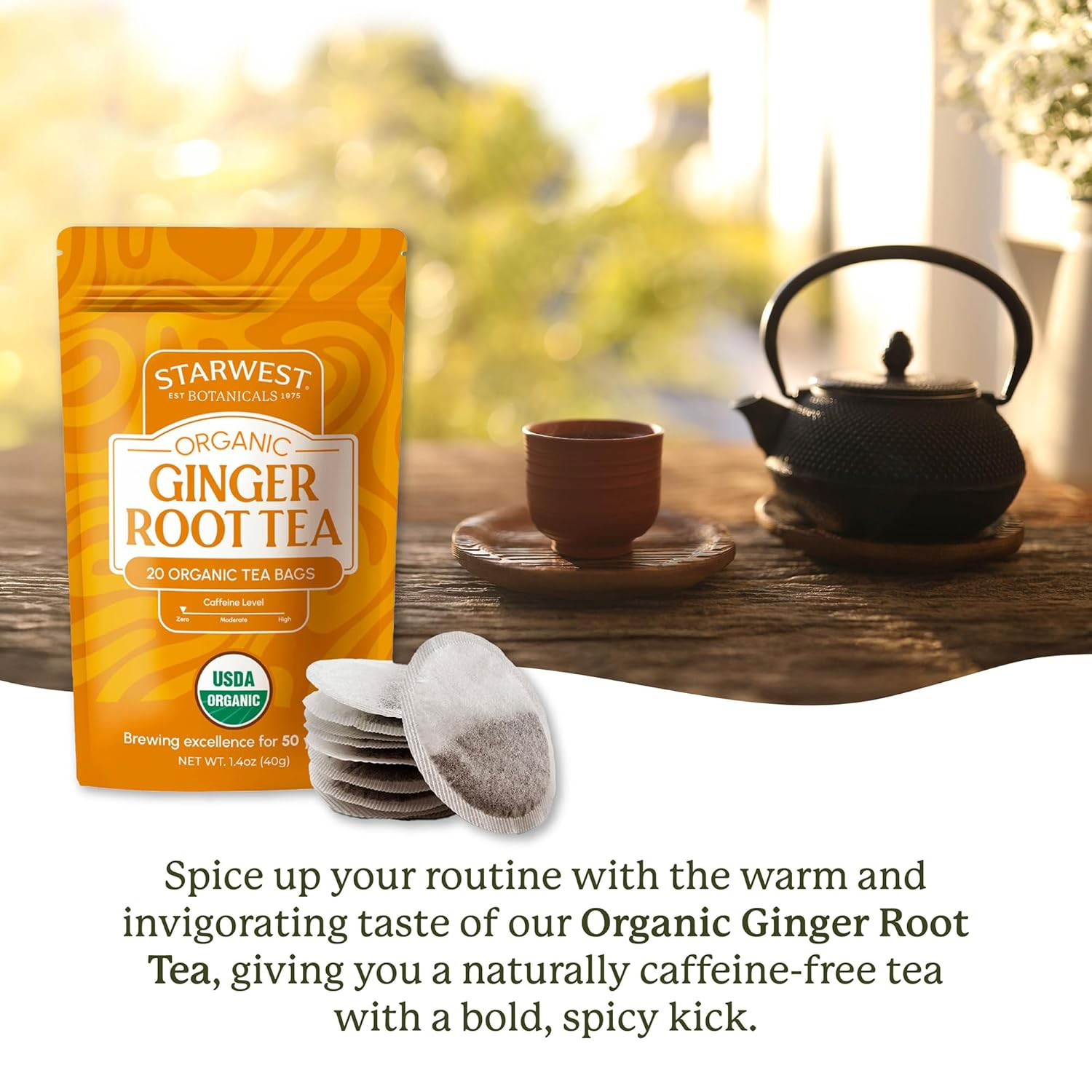 Starwest Botanicals Organic Ginger Root Tea – Caffeine Free Herbal Tea, String F