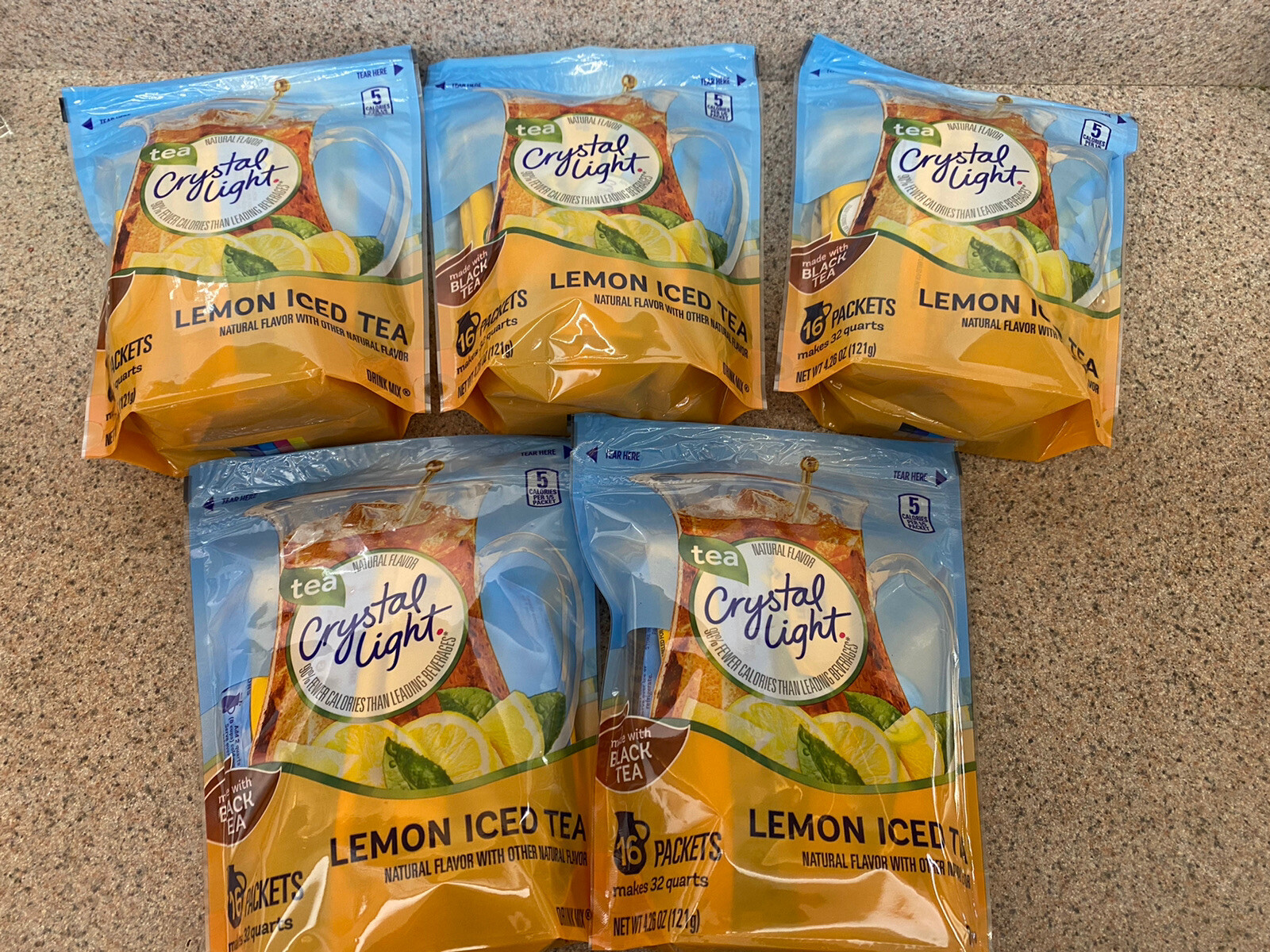 Crystal Light Lemon Iced Tea Drink Mix Made with Black Tea -16 Packets- (5 PACK)