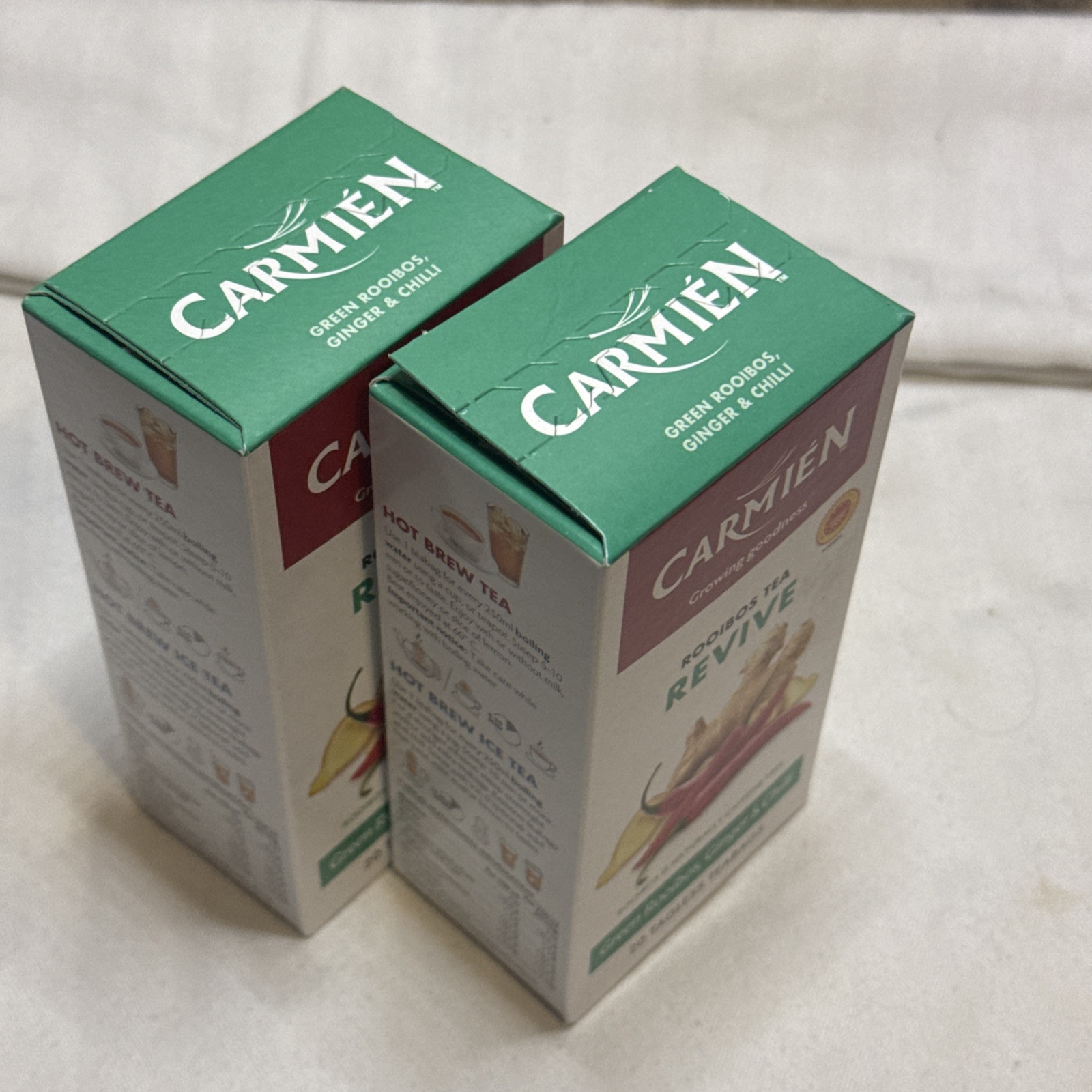 Lot Of 2 Carmien South African Roibos REVIVE Tea 20 Tagless Teabags NEW EXP 2/26
