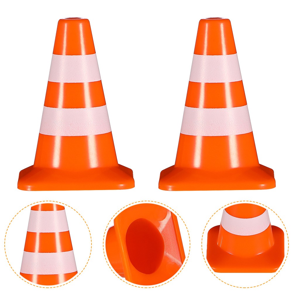 7 Pcs Orange Cones Party Decorations Road Work Signs Toy Mini Traffic Caution
