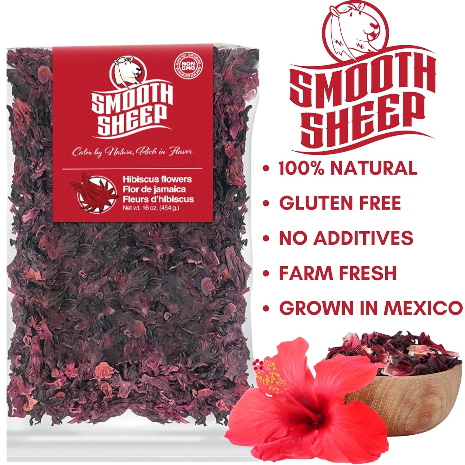Smooth Sheep 1 LB 100% Premium Dried Hibiscus Flowers Tea,Jaimaica Tea
