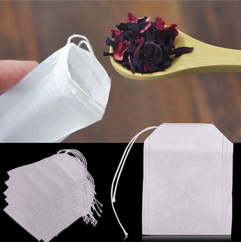 100 Tea Bags Disposable 5 x 7cm White Loose Herbal Infusion Filter Drawstring