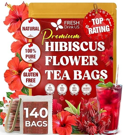 Premium 140 Hibiscus Flowers Tea Bags, 100% Natural, Handmade & Pure from Hibi