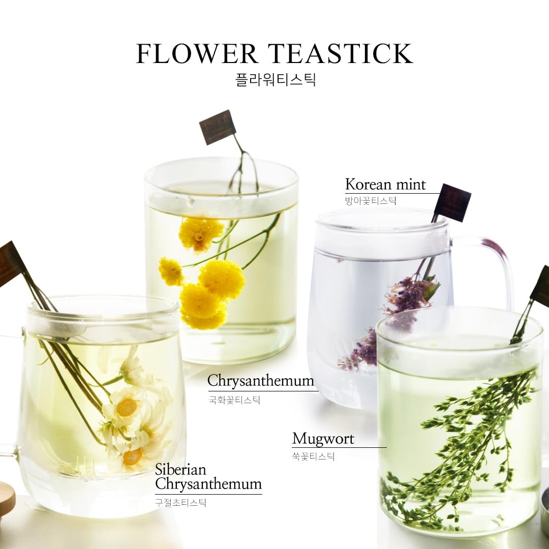 Fancy Korean Tea Gift Set Premium Flower Stick Variety Pack 5 Loose Leaf
