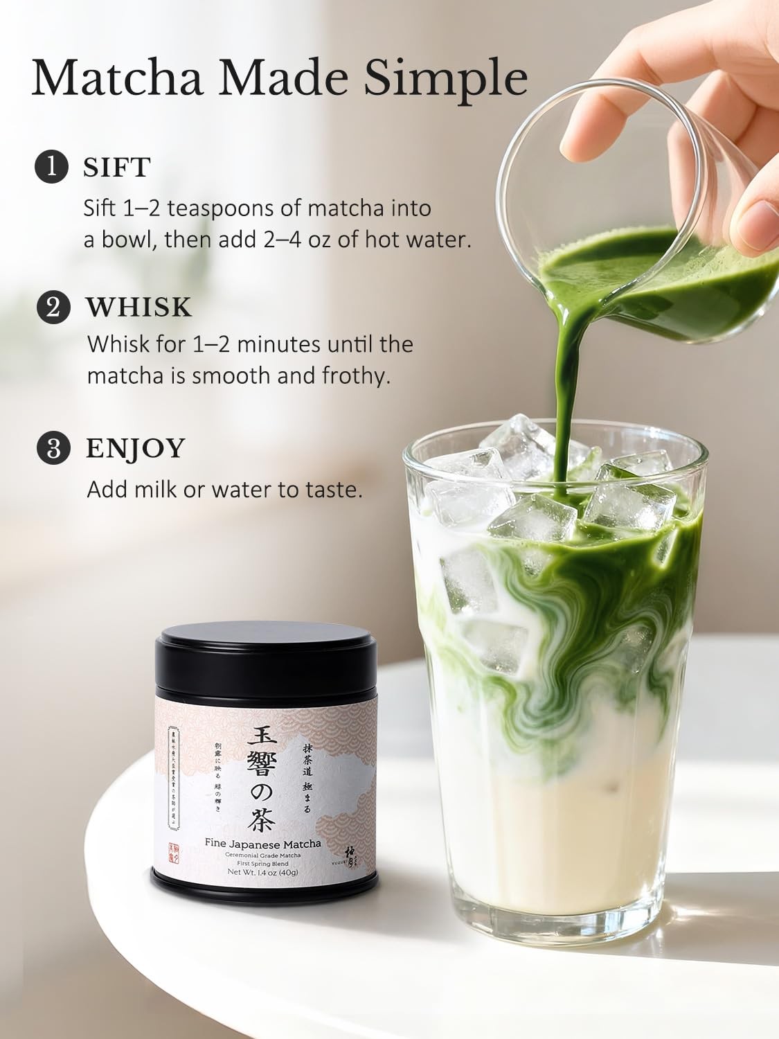 YUZUKI Matcha Powder 40g – Japanese Ceremonial Grade Matcha Green Tea Powder …