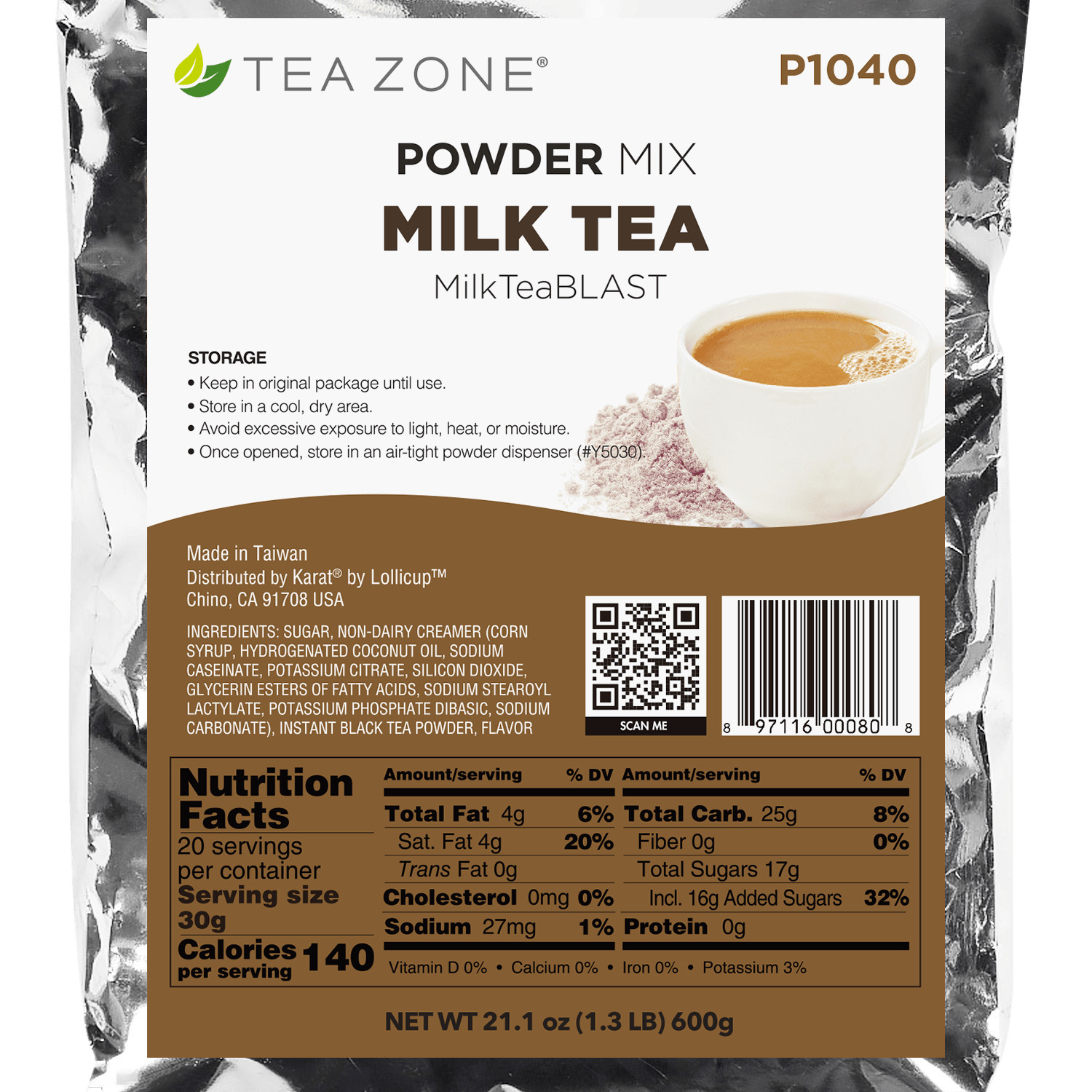 Tea Zone Milk Tea Powder/Powder Mix (1.32 lbs, P1040) for Milk Teas, Smoothies