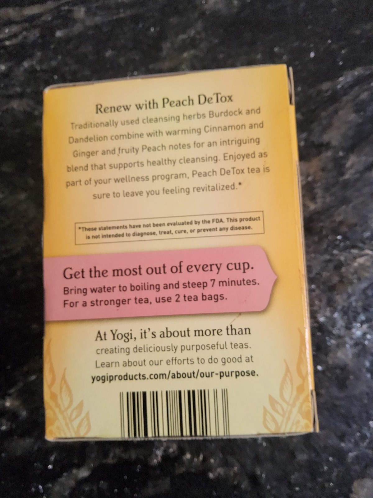 Yogi Peach Detox Herbal Tea Caffeine Free 1 Tea Bags 16 Bags