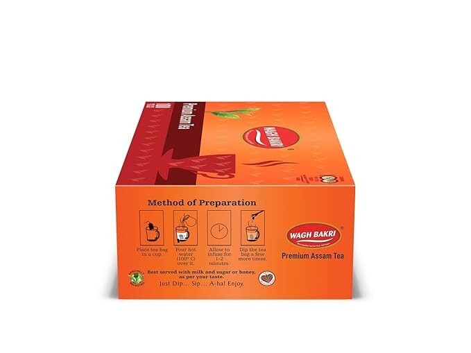 WAGH BAKRI PREMIUM ASSAM 100 TEA BAGS of 2 gms each (Pack of 1) free shipping