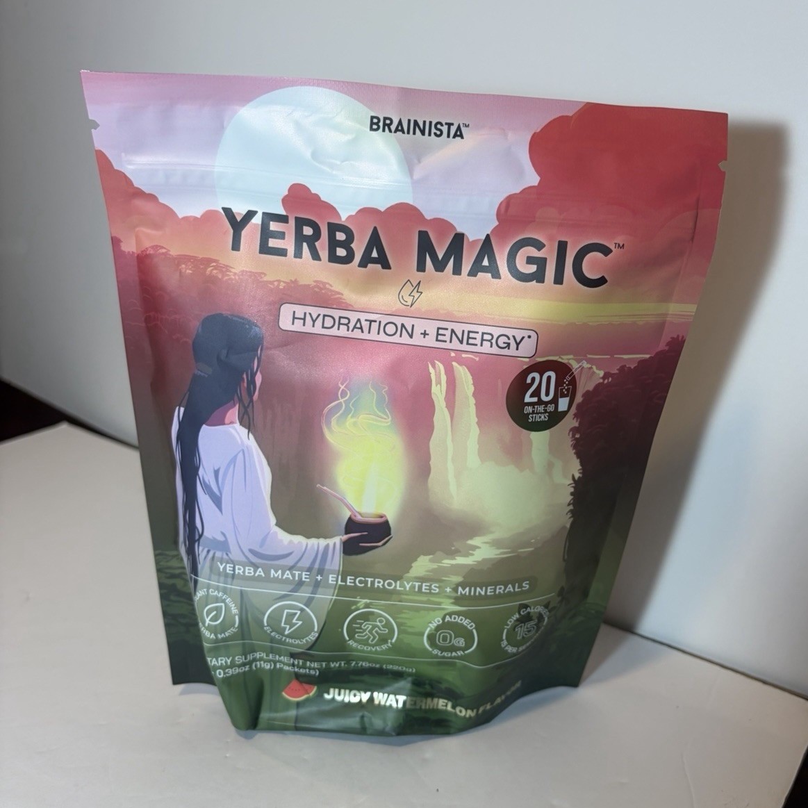 BRAINISTA Yerba Magic Yerba Mate Powder Watermelon Hydration + Energy 20 Sticks