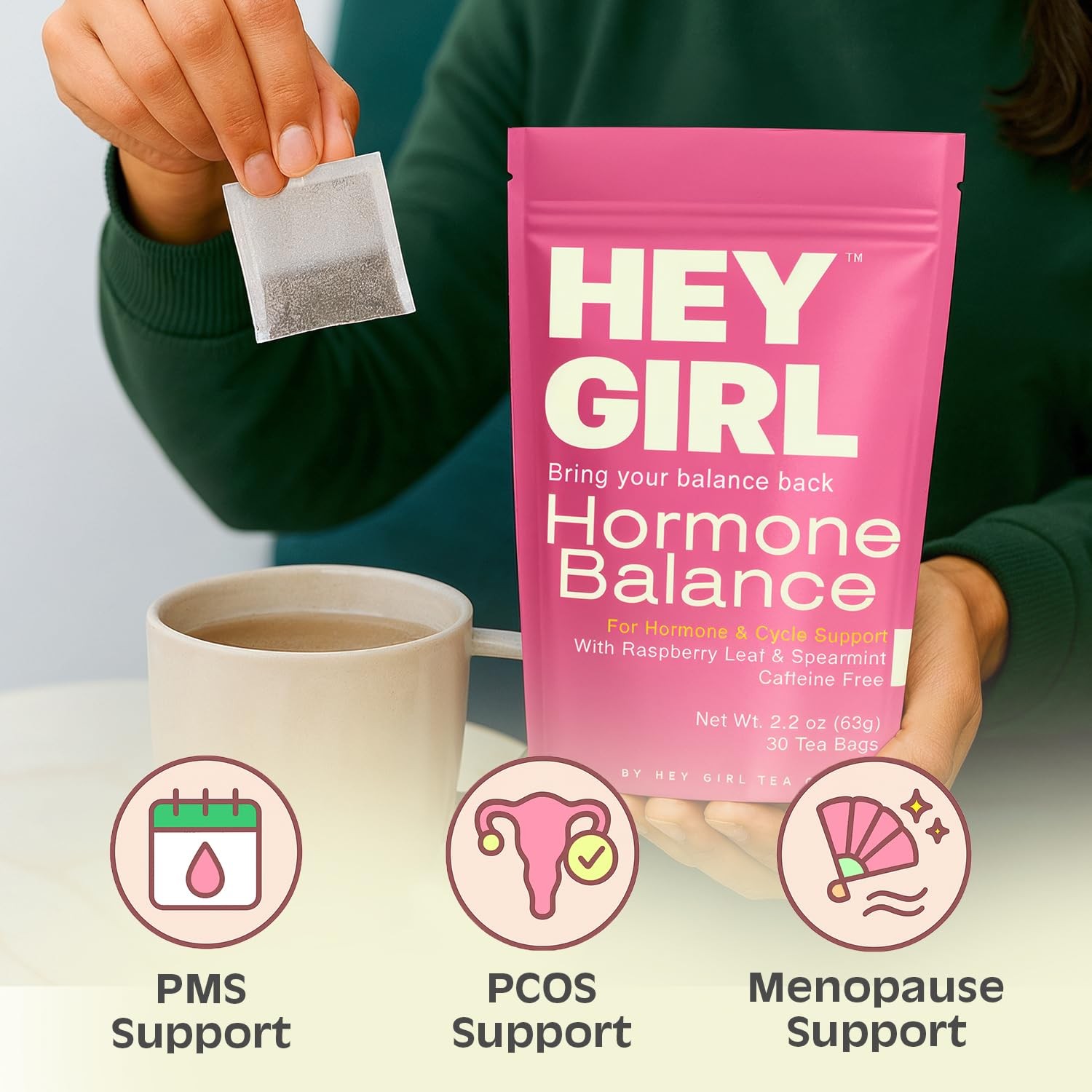 Hormone Balance for Tea with Spearmint, Red Raspberry Leaf, Chamomile, Ginger…