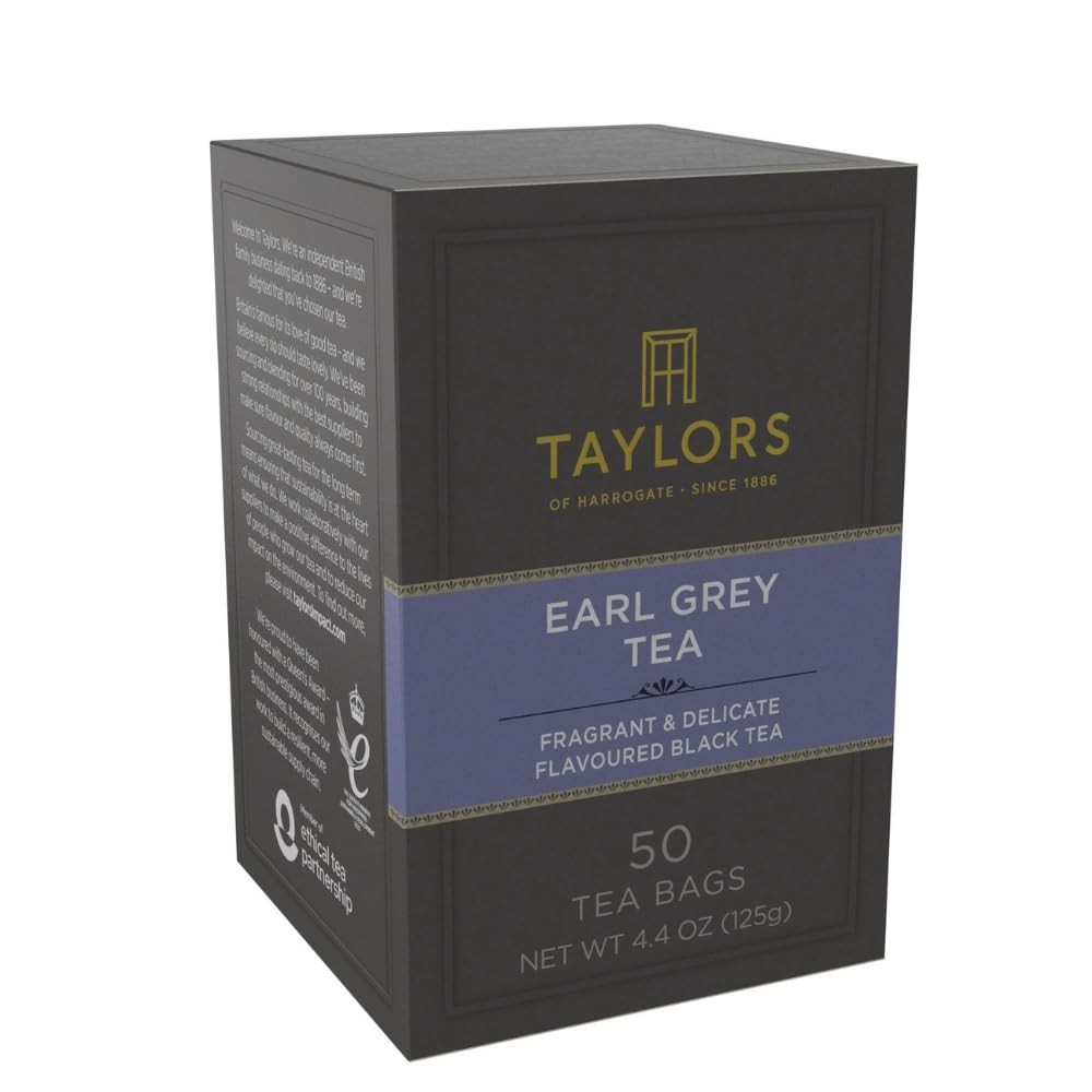 50 Count Earl Grey Black Tea Bags, Perfectly Caffeinated, Allergen-Free, Natural
