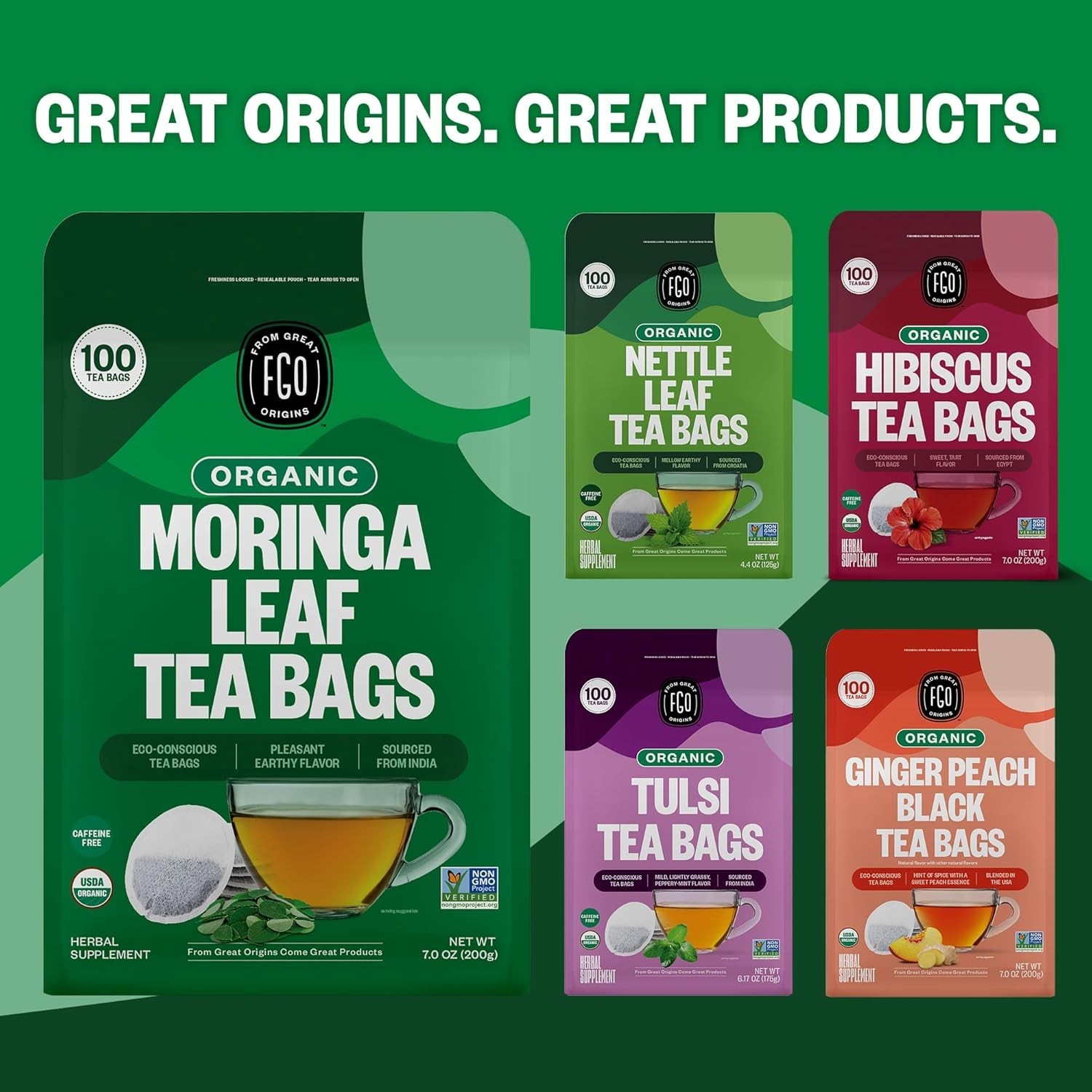 Organic Moringa Tea Bags, 100 Count for Immune Support and Detox Benefits
