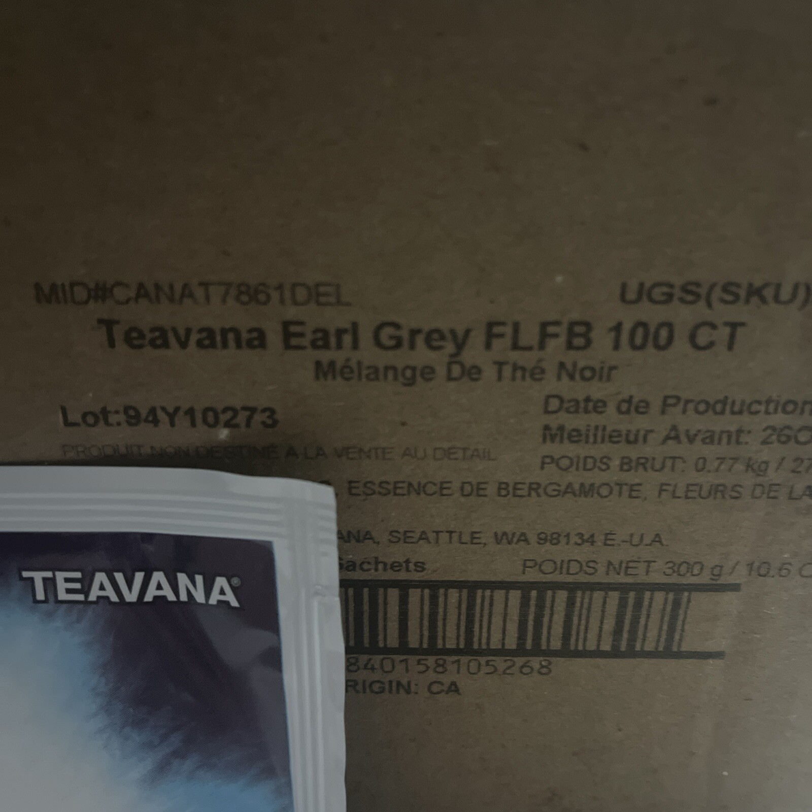 Teavana Earl Grey Sachet – 100 CT BB May 2026