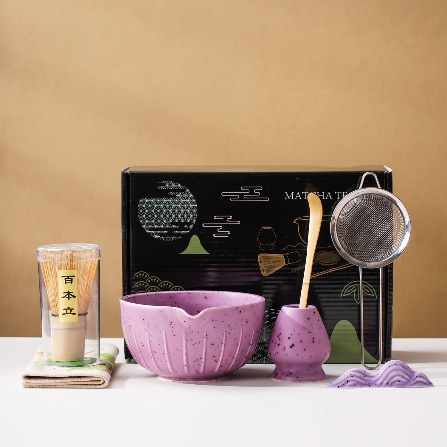 7Pcs Japanese Matcha Tea Set, Matcha Kit with Matcha Bowl (With Pouring Spout),