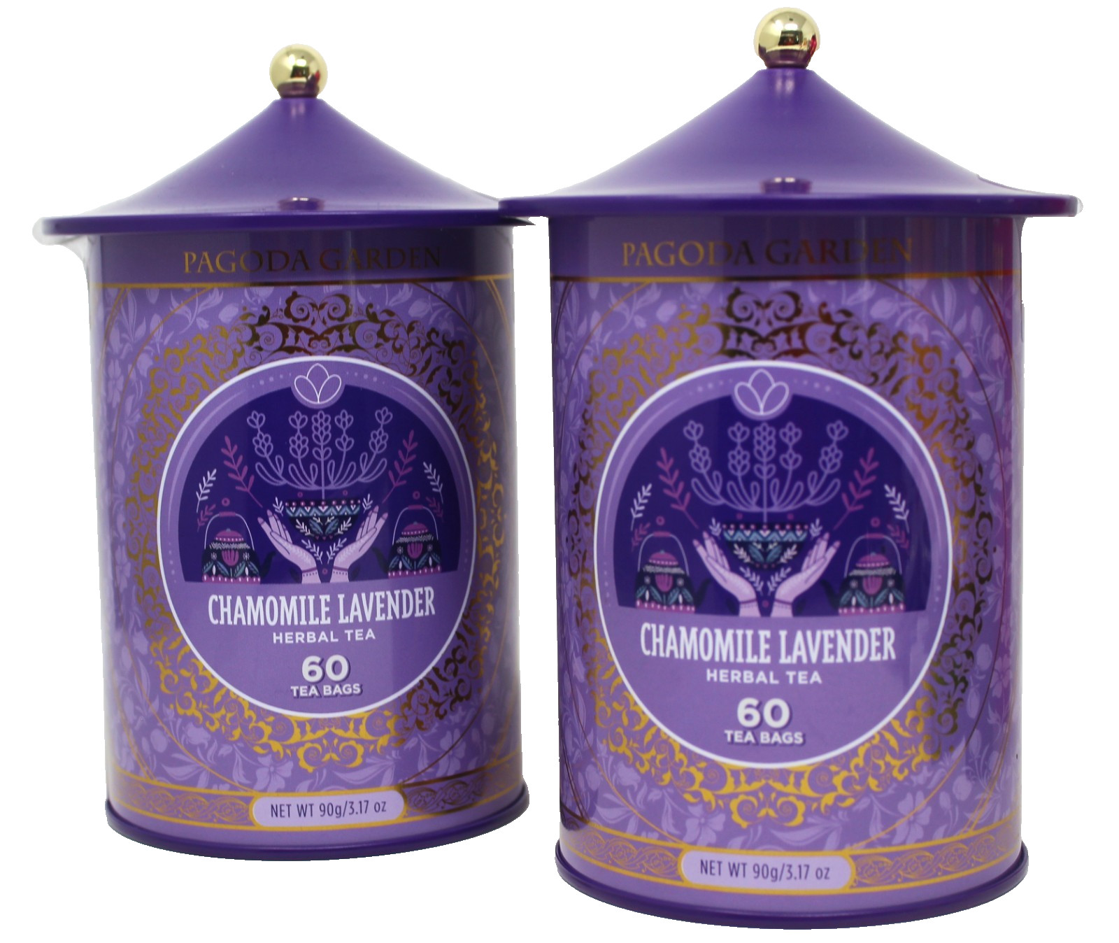 x2 Pagoda Chamomile Lavender Herbal 60 Tea Bags Reusable Tin Exp 12/27