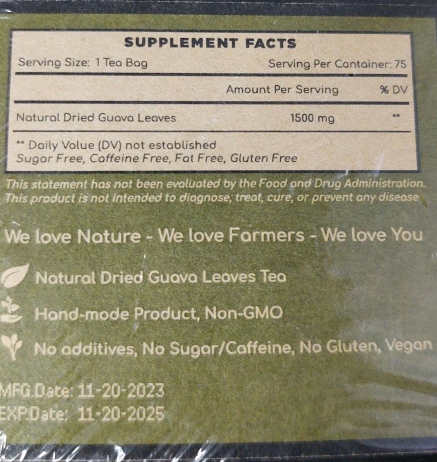 New Sealed Vida Farm Box Guave Leave Tea Bags 75 Count