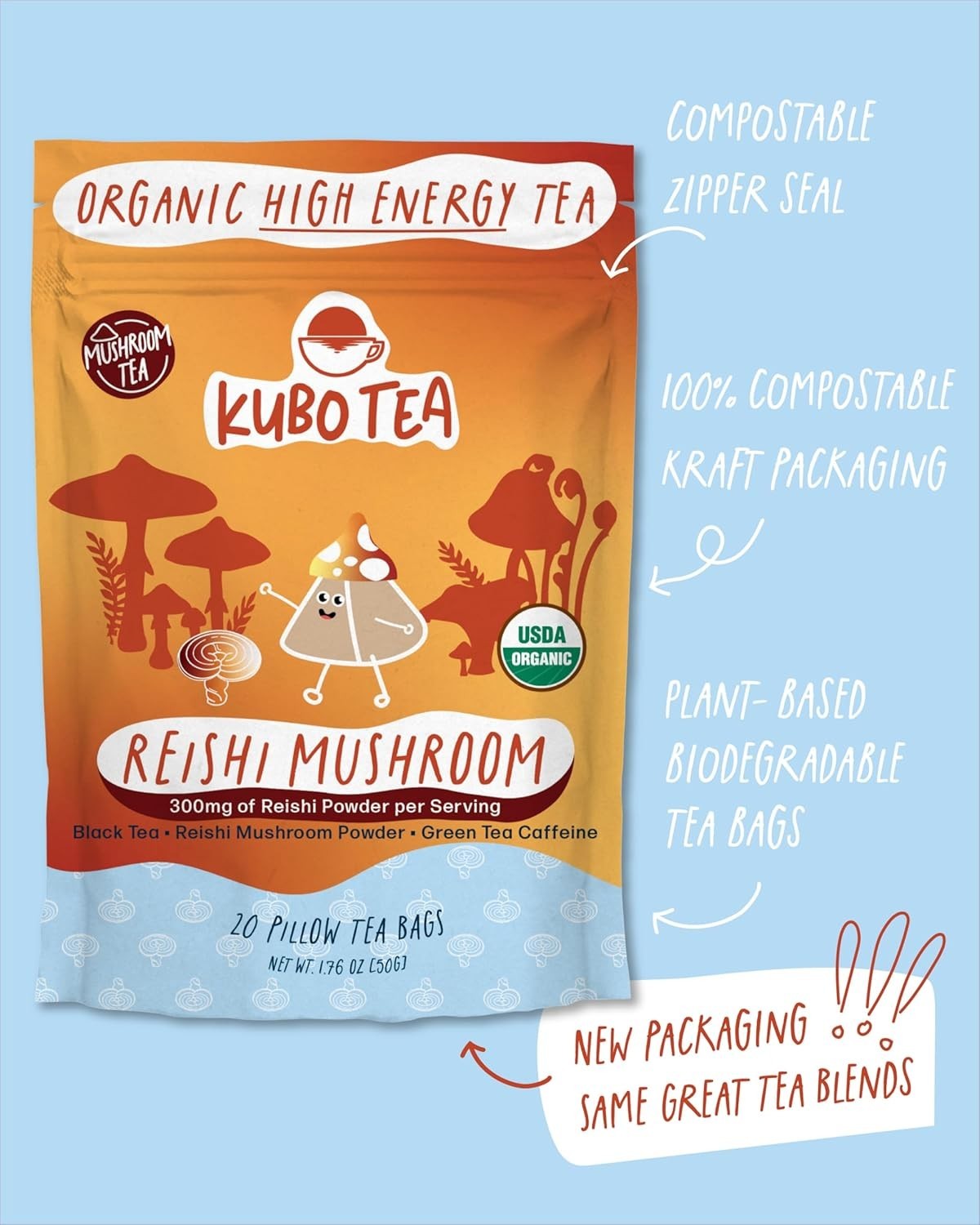 High Caffeine Mushroom Tea 155 mg – : Organic Reishi Breakfast Black Tea Bags…