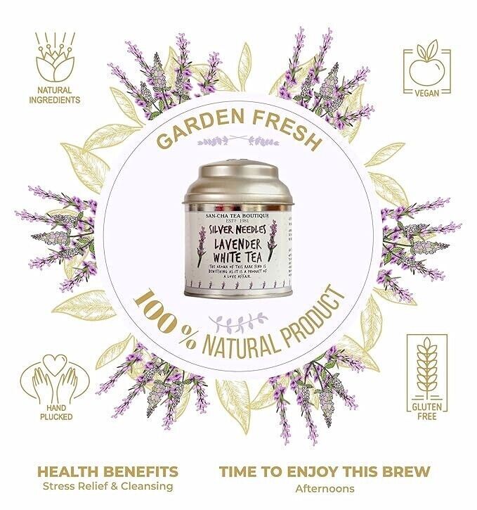 SAN CHA Lavender White Tea, Silver Needles Tea, 25G Loose Leaf Tea.