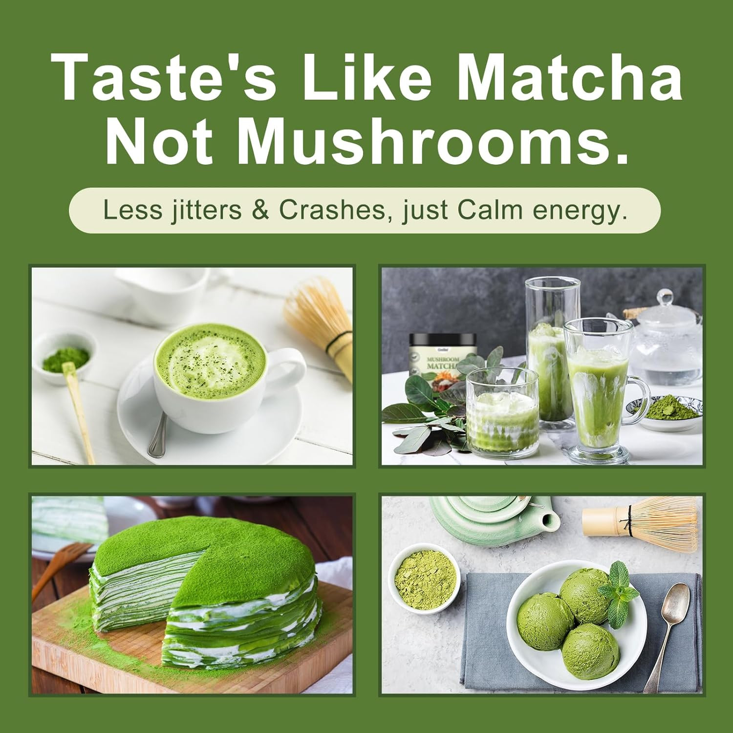 Grelim Mushroom Matcha Infused with 7 Superfood Mushrooms, MCT Oil, Coconut Milk