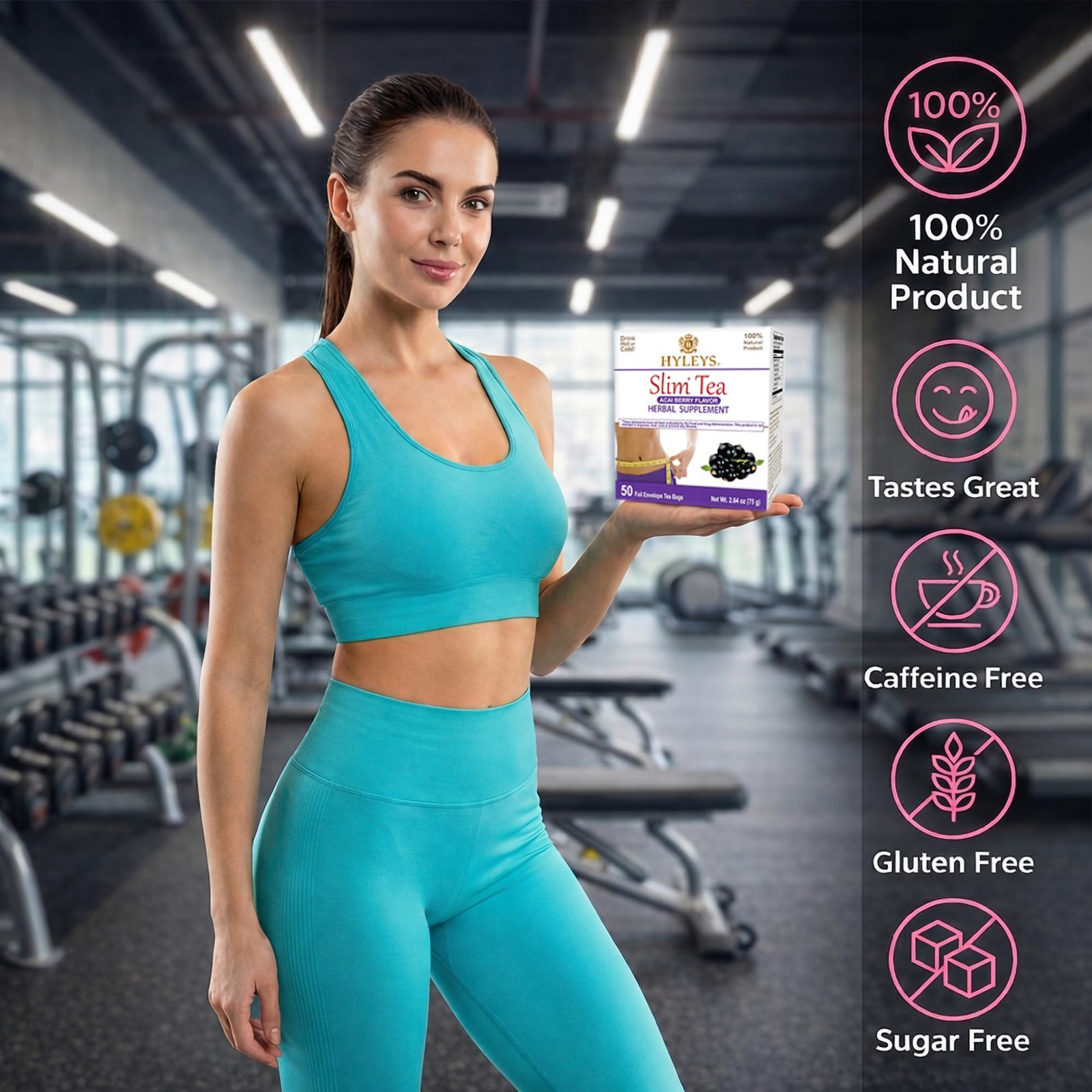 Hyleys Slim Tea Weight Loss Herbal 50 Count (Pack of 1), Acai Berry
