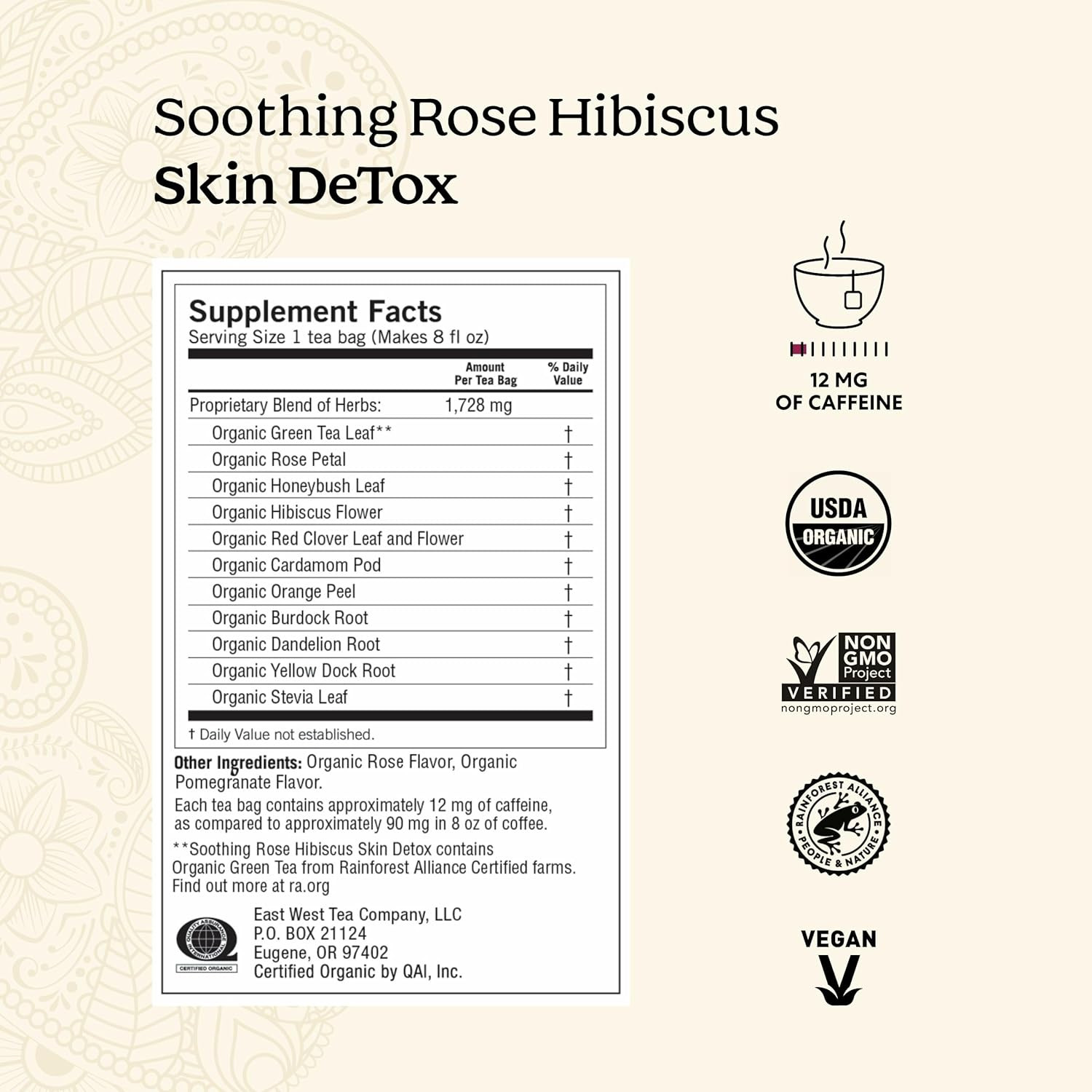 Tea Soothing Rose Hibiscus Skin Detox Tea – 16 Tea Bags per Pack (6 Packs) – Org