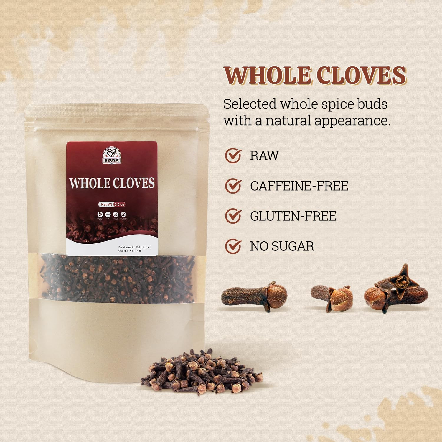 52USA Cloves Whole 3.5 Oz (Pack of 1), Great for Food, Tea, Baking and Meats, Al