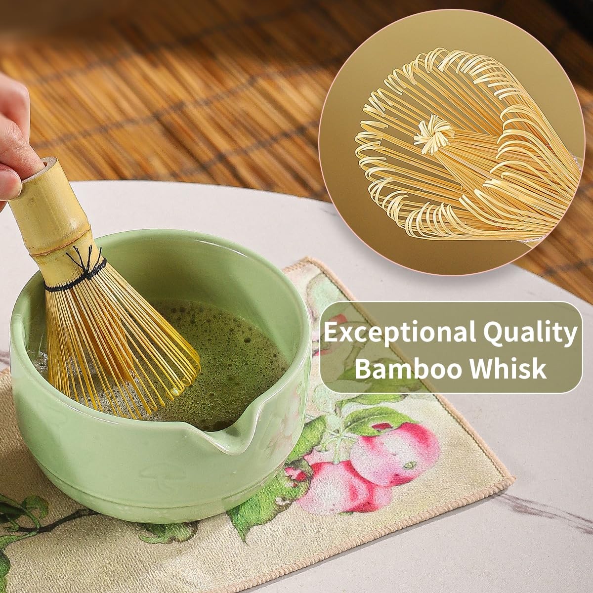 Matcha Set, 8-Piece Ceramic Matcha Bowl & Whisk Kit with Mushroom Pattern, Tr…