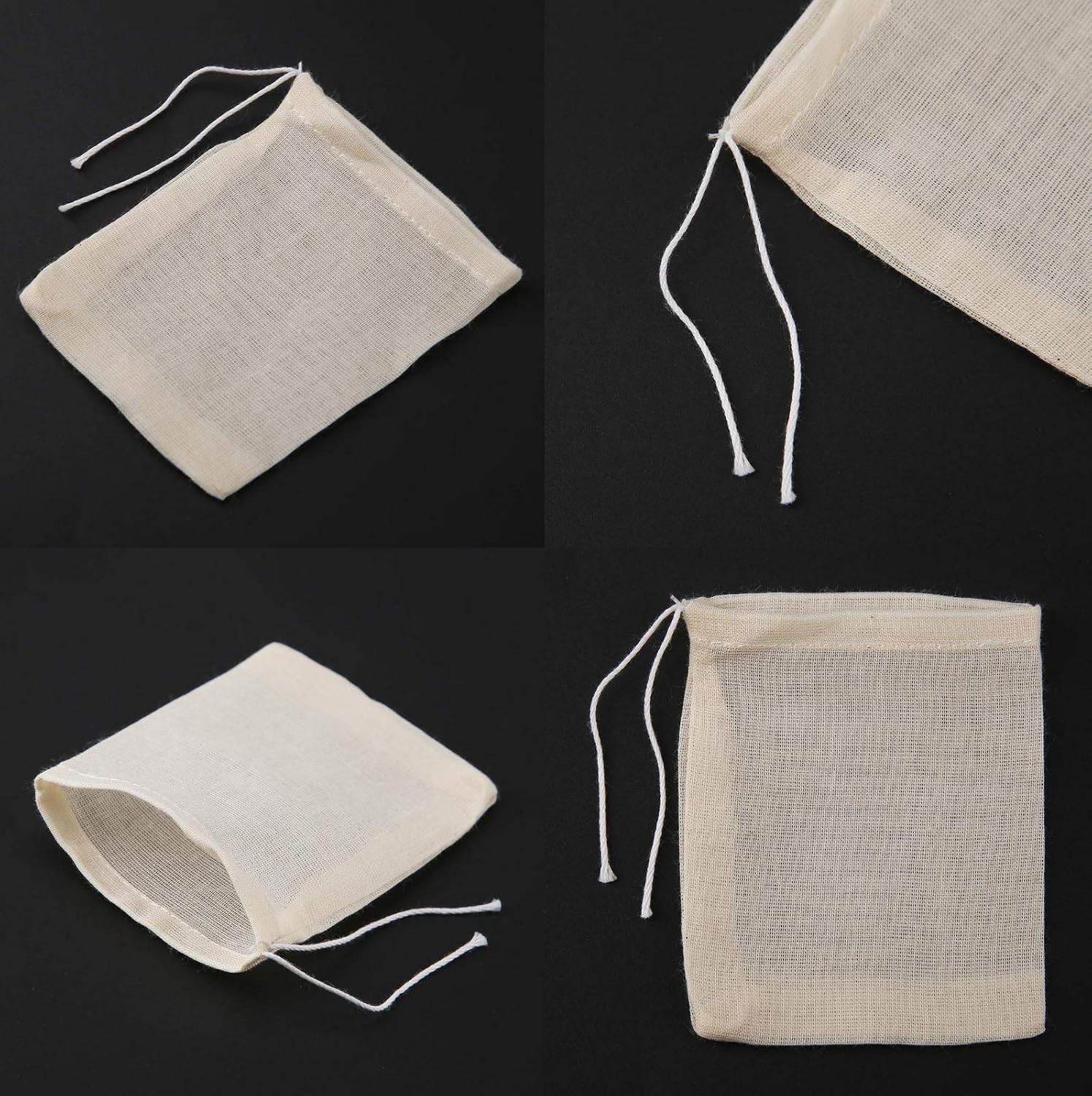 30 Pcs 4 x 3/6 Inches Natural Unbleached Cotton Drawstring Bags Spice/Herbs/Tea.