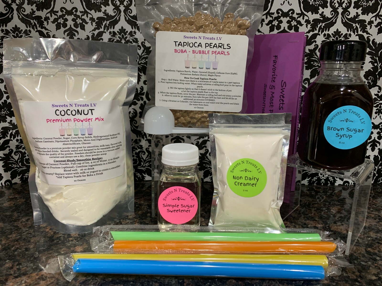 Premium Assorted Powder Boba Bubble Tea Tapioca Pearls Brown Sugar Syrup DIY KIT