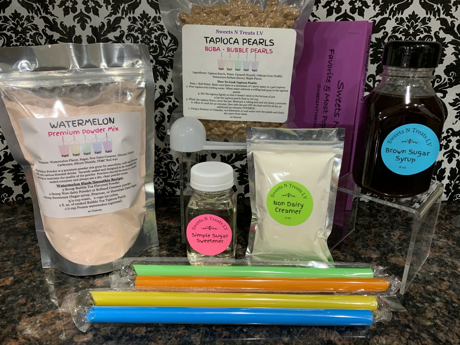 Premium Assorted Powder Boba Bubble Tea Tapioca Pearls Brown Sugar Syrup DIY KIT