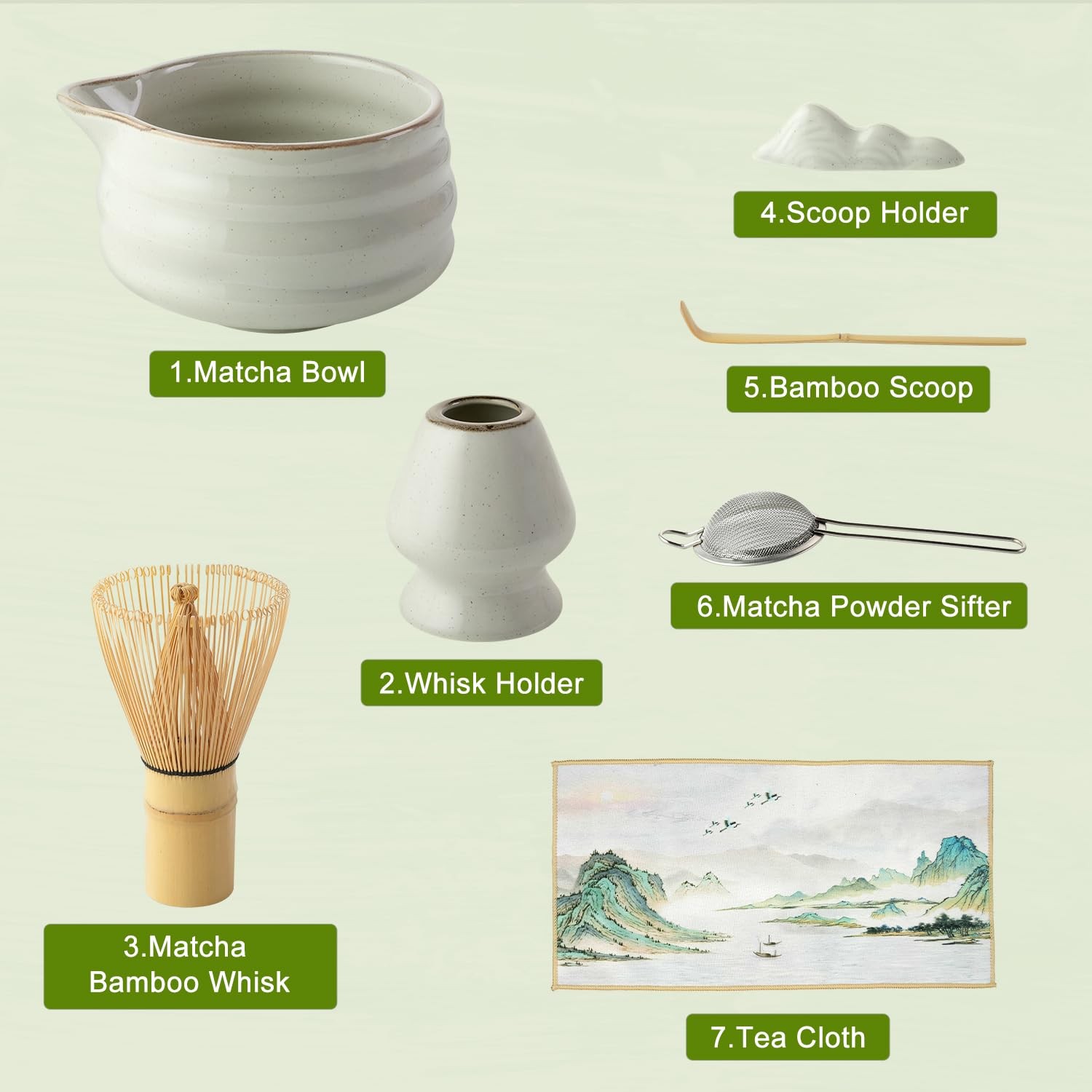 Premium Matcha Traditional Starter Set, 7-Piece Matcha Kit with Whisk (Chasen…